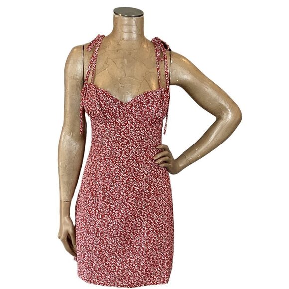 Shein Sundress Mini Dress Sz S Red Ditzy Floral Spaghetti Strap 254G - Picture 2 of 9